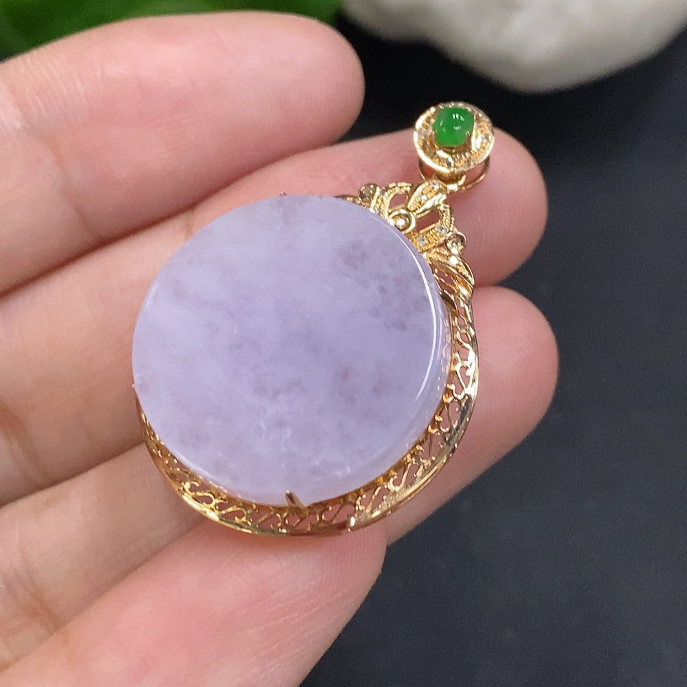Jadeite Plain Pendant Necklace 18K Gold Total Weight Approx. 5.1g (With Diamond Accents)