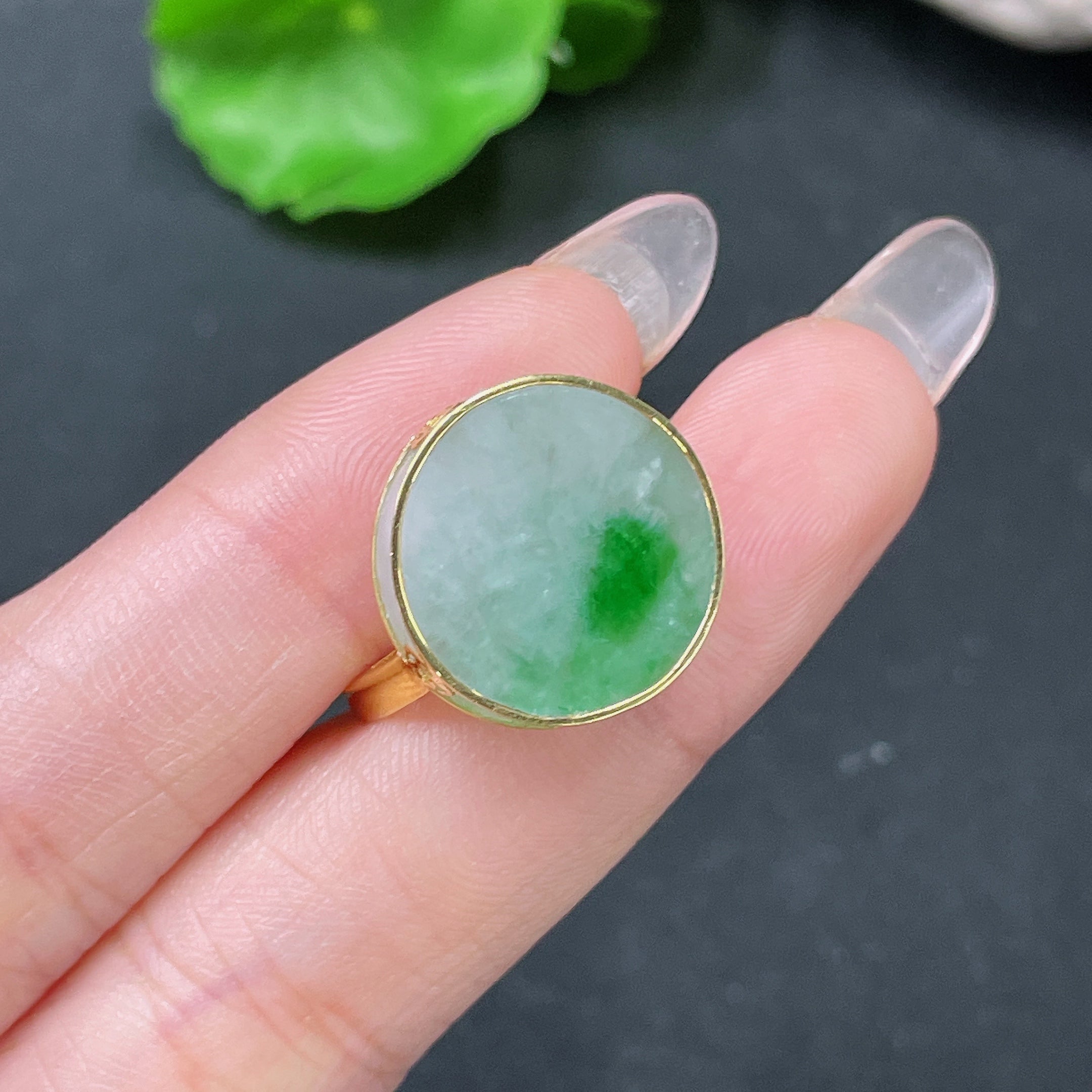 Jadeite Inlaid Ring Band with 66% Approximately | Huiliu Certified