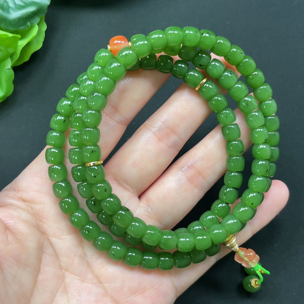 Hetian Jade Bead Necklace, Non-Gold, Non-Hetian Jade Beads, 6.8mm, Total Weight Approx. 61.76g