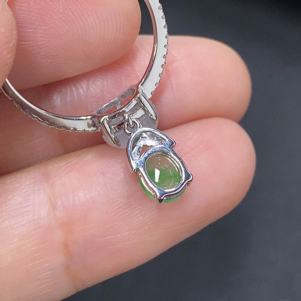 Jadeite Cabochon Ring (Au58%) Size 12 Total Weight Approx.1.8g (With Diamond Accents)