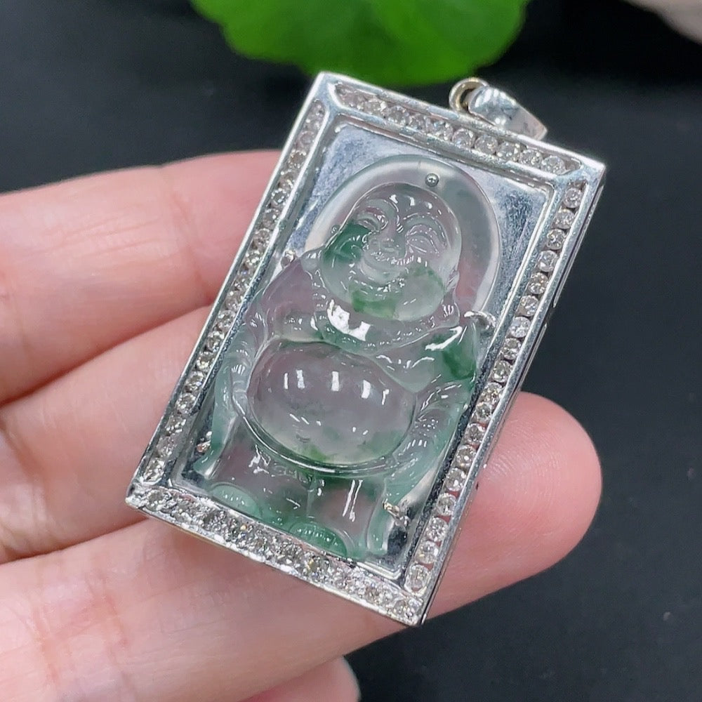 Jadeite Inlaid Pendant 18K Gold Total Weight Approx.12g (With Diamond Accents)