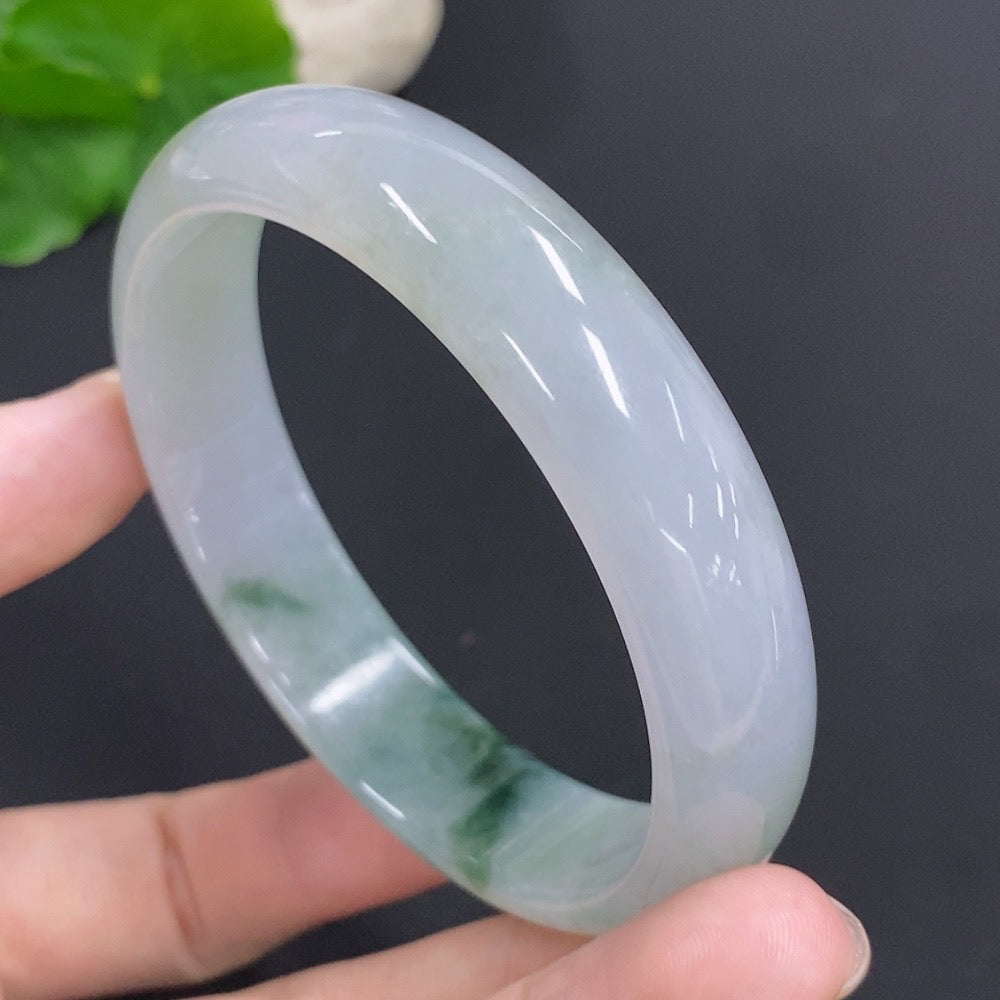 HKHQ jadeite round bangle, 58mm size, crafted from high-quality jade with a total weight of 48.4g, showcasing smooth, polished surface.