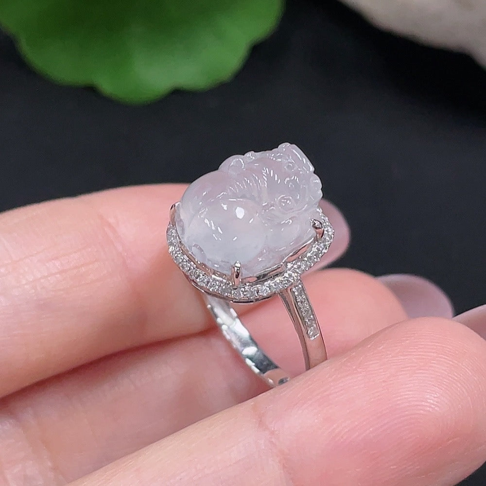 Jadeite Inlaid Ring Size 15 18K Gold Total Weight Approx. 3g (With Diamond Accents)