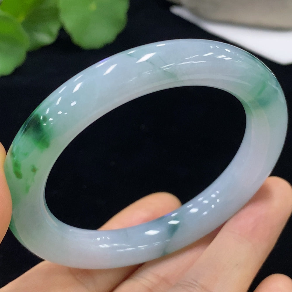 Jadeite Round Bangle with Other Mineral Components, Total Weight Approx. 50.93g, Size 52.4
