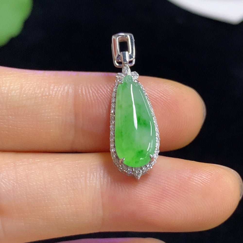 Jadeite Lucky Bean Pendant with and Diamond Accents, Approximately | Huiliu Certified