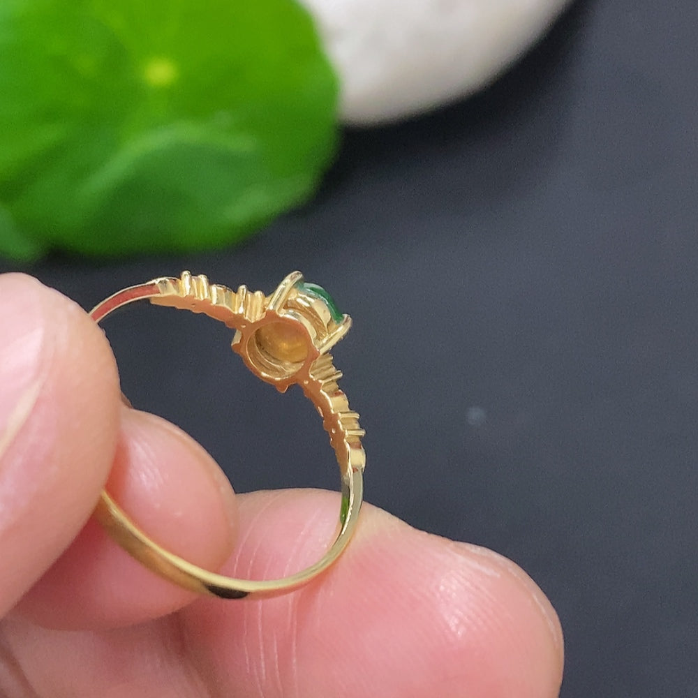 Jadeite Cabochon Inlaid Ring (Au73%) Size 14 Total Weight Approx.1.4g (With Diamond Accents)