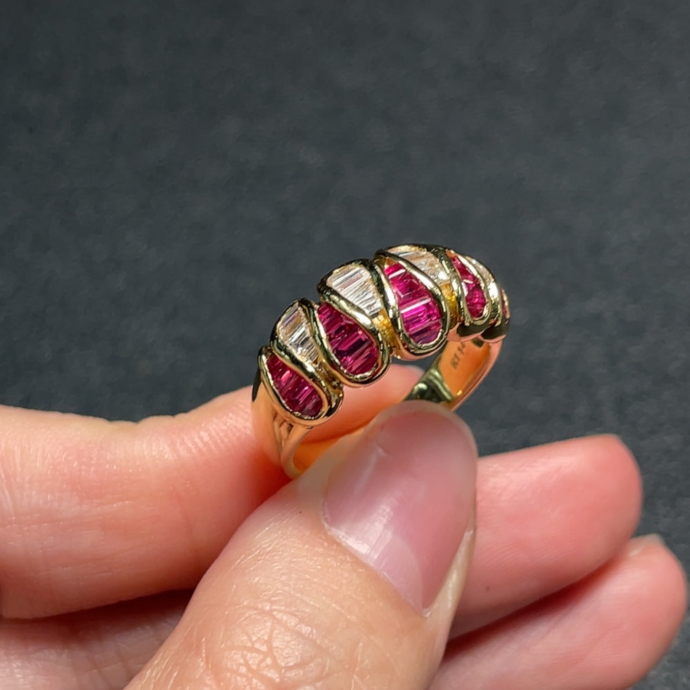 18K Ruby Ring with Diamond Accents, Total Weight Approx. 7g, Size 14