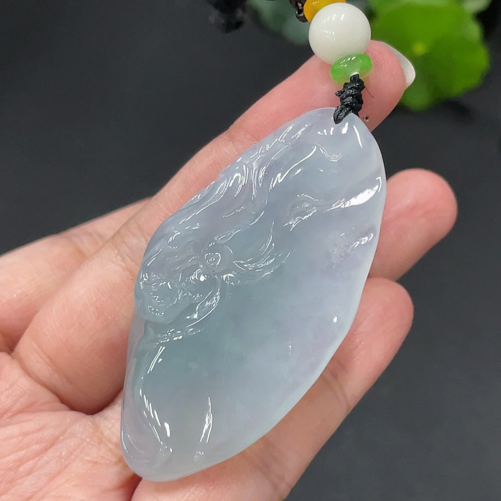 JadeitePendant Lotus Leaf and Fish with Non-Grade A Beads Total Weight 24.721g