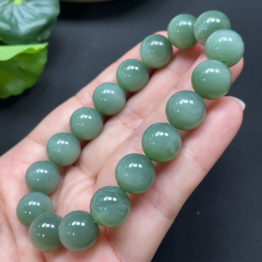 Green Hetian Jade Bead Bracelet