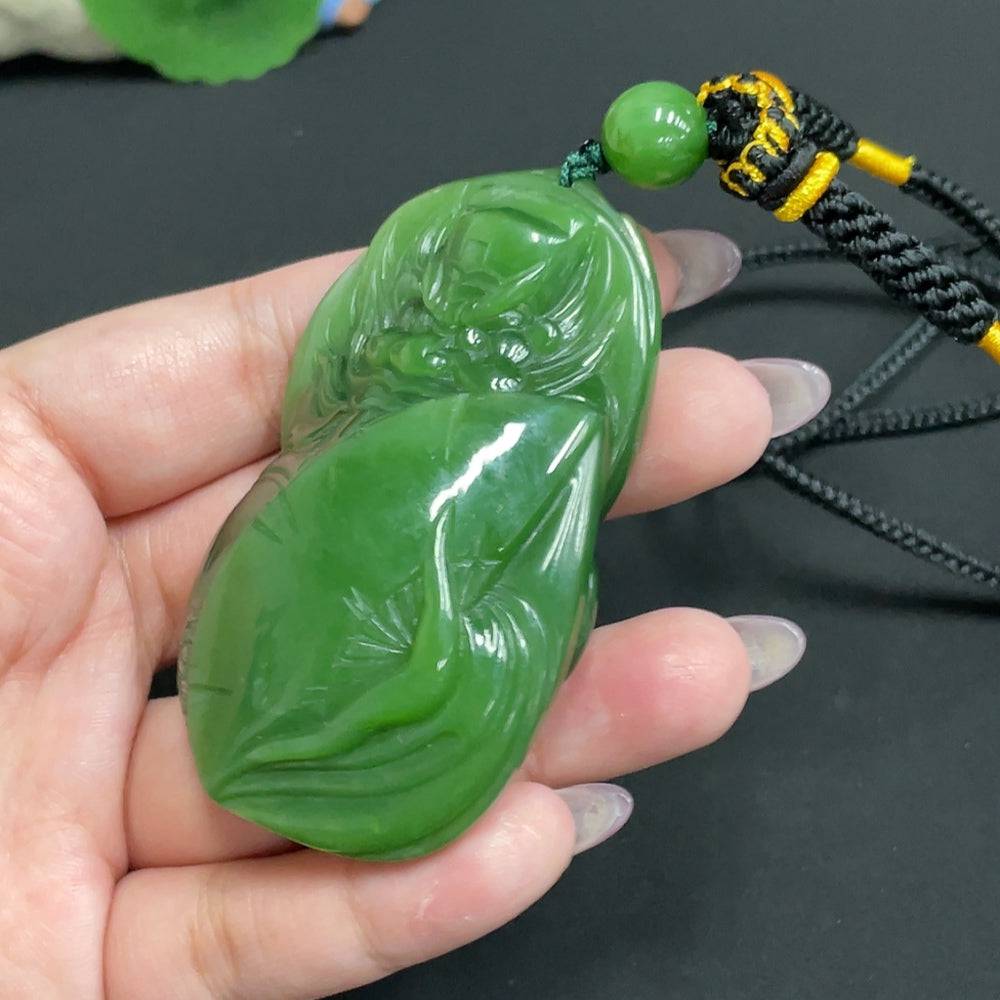 Huiliu HQ Hetian jade jasper pendant featuring Zhong Kui design, certified Huiliu jade with intricate carving and polished finish.