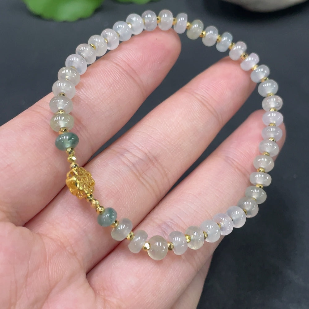 Jadeite Bracelet 18k Gold Inlaid Total Weight Approx.6.35g Size 5mm