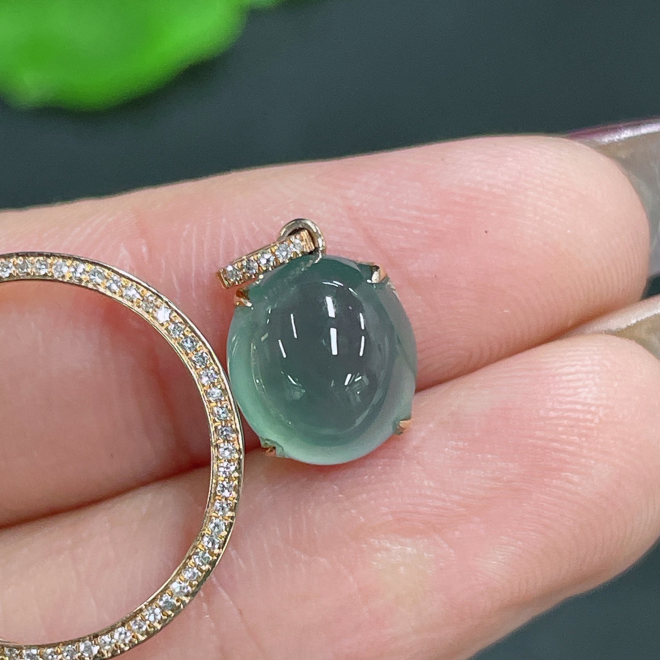 Jadeite Pendant 18k Gold Set with Diamonds (Dual-purpose Ring) Total Weight Approx. 1.82g