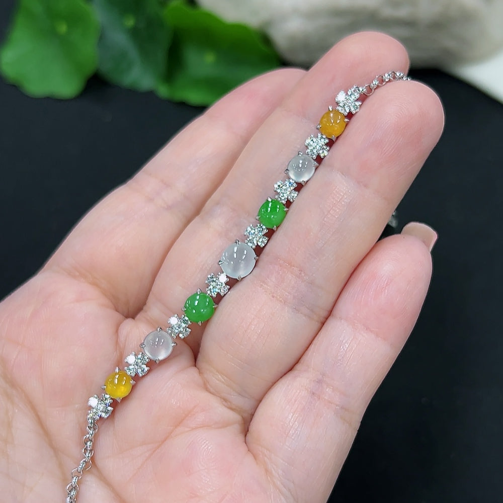Jadeite inlaid bracelet 18K gold (yellow color origin undetermined) (non-diamond)