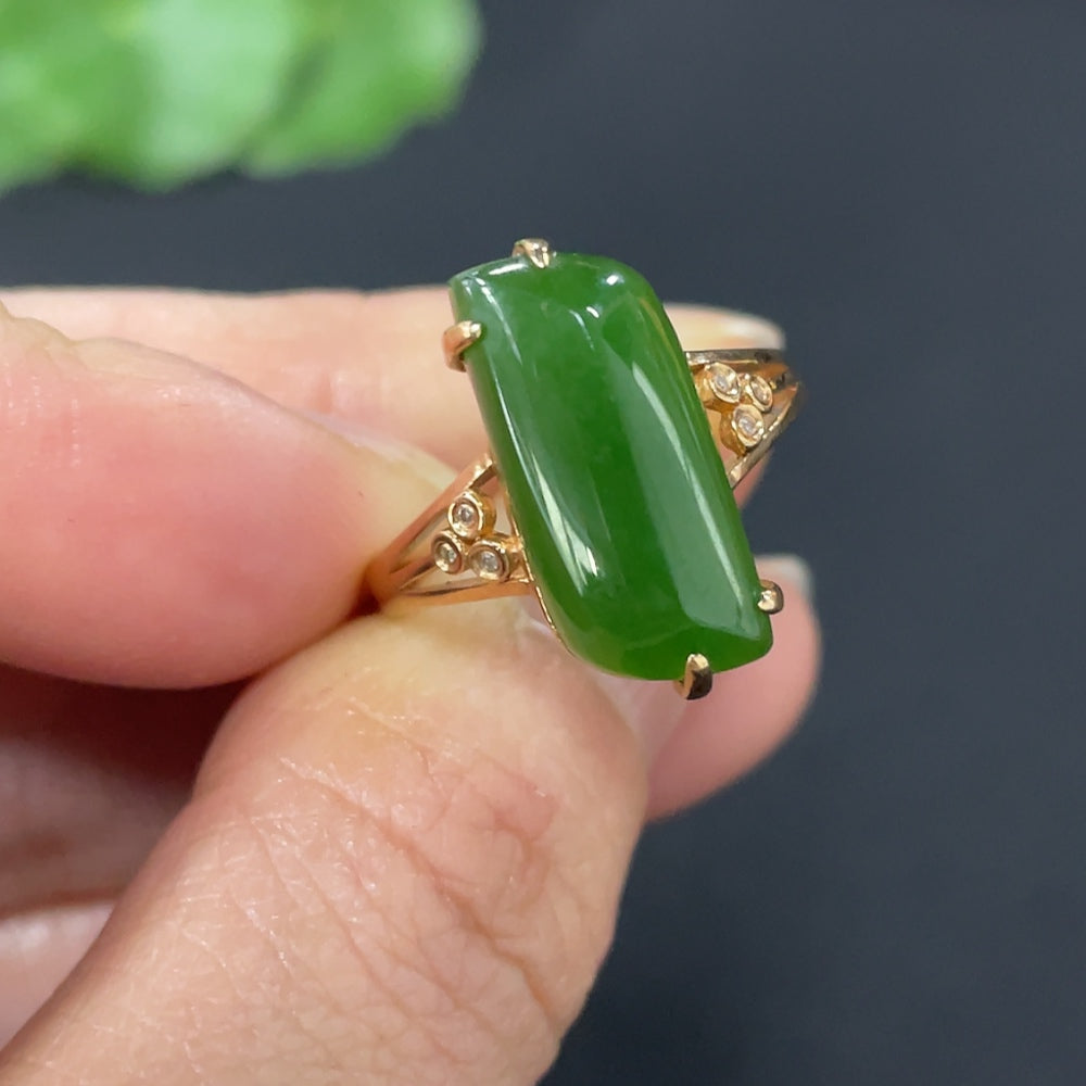 Hetian Jade Jasper Inlaid Ring . with Diamond Accents | Huiliu Certified