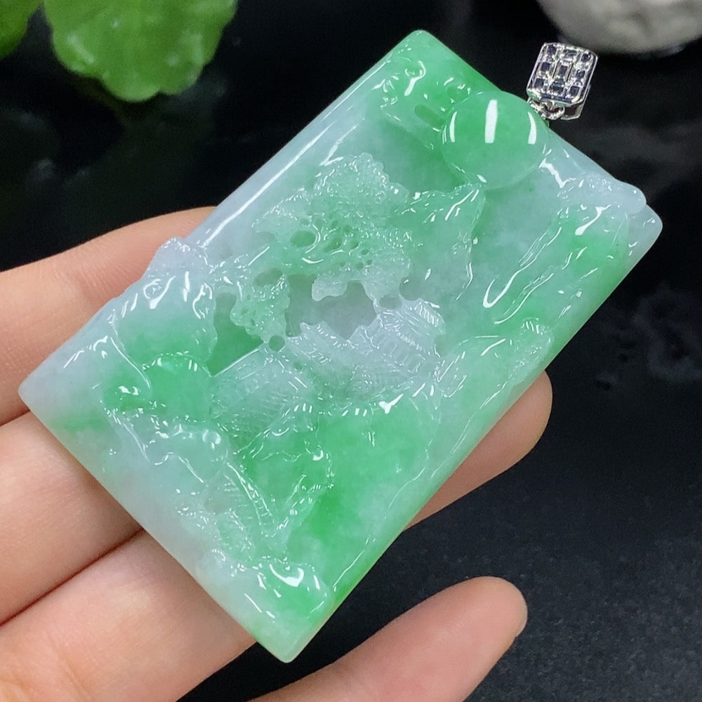 Jadeite Landscape Pendant 18k Total Weight Approx. 38.16g