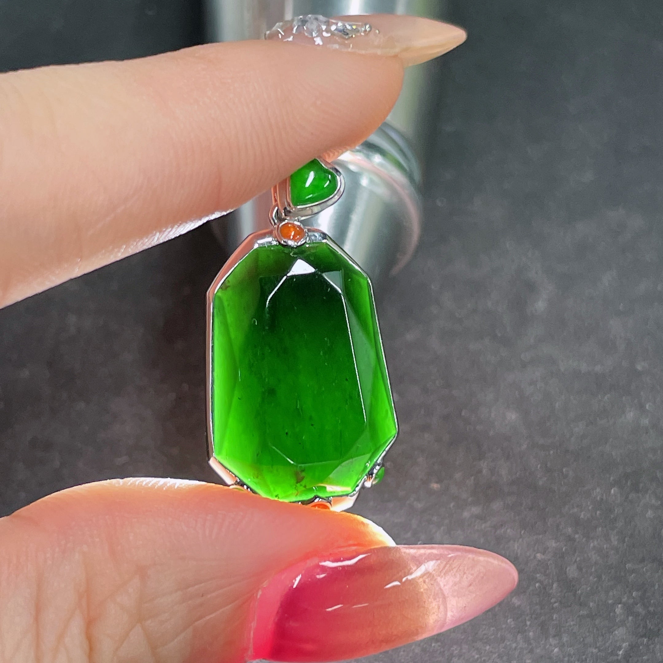 Jadeite Pendant 18k Gold Inlaid Total Weight Approx. 3.88g