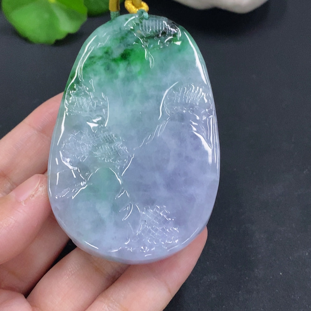 Jadeite Landscape Pendant with Cord Total Weight Approx. 100.5g (Including Other Mineral Components)