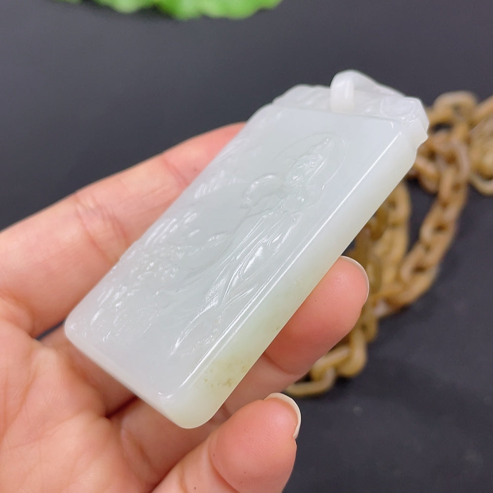 Hetian Jade Pendant Guanyin Total Weight Approx. 81.3g Visible Splicing Craft