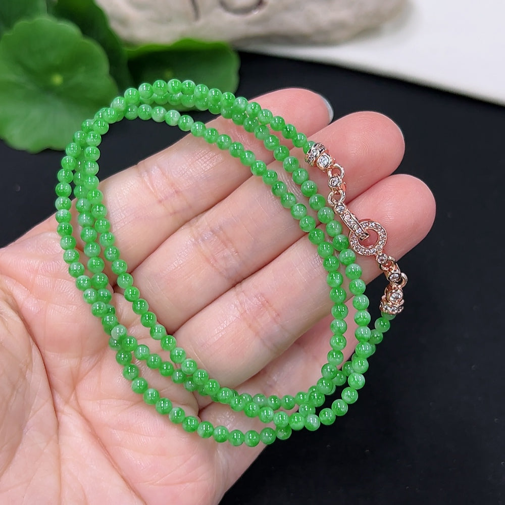 Jadeite Bead Necklace Approx. 3.2mm (Non-Gold Inlaid)