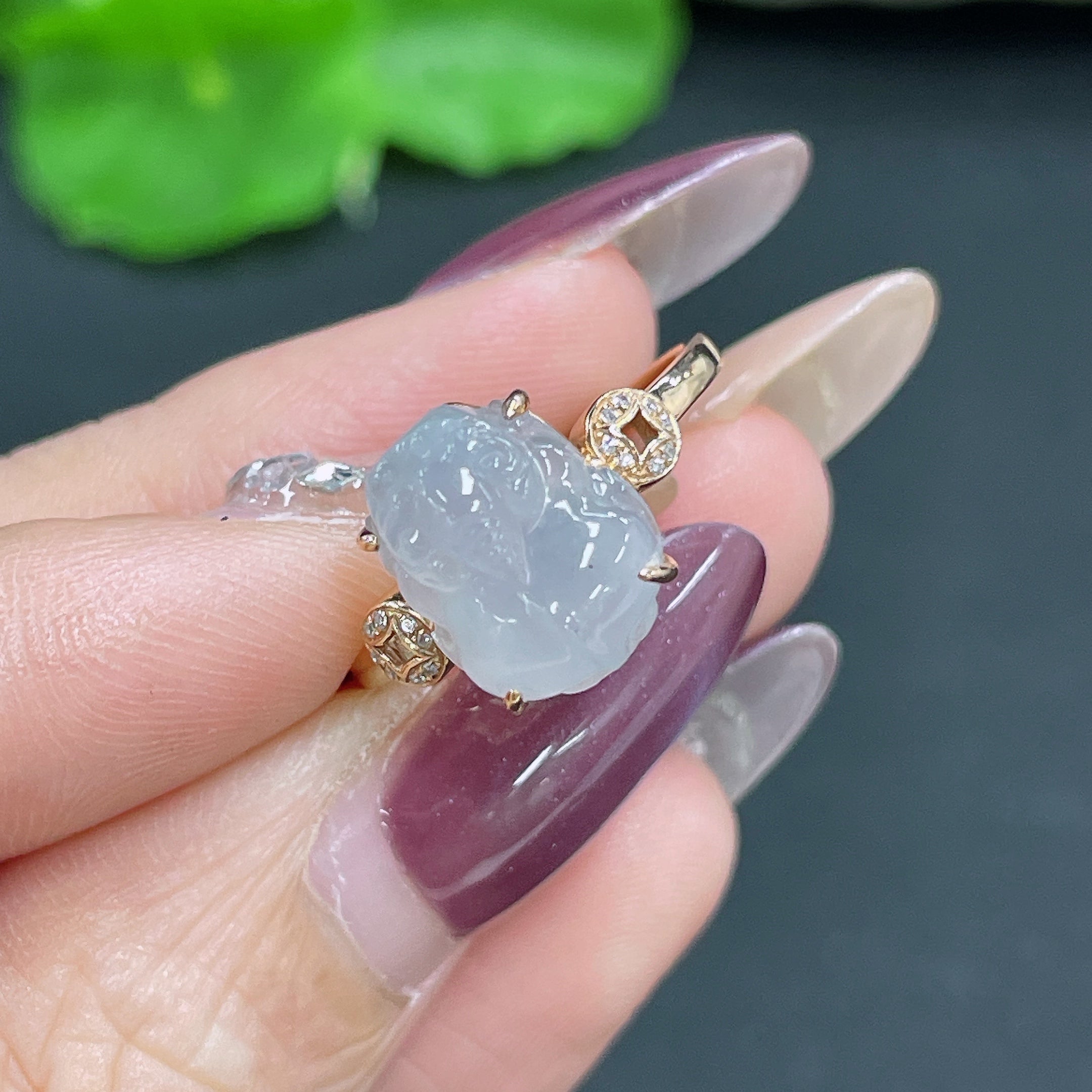 Jadeite Ring 18k Gold Inlaid Total Weight Approx. 3.05g Size 15