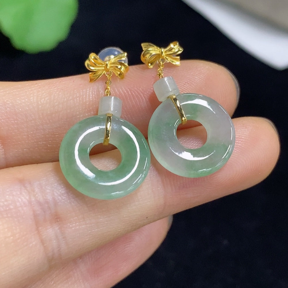 Jadeite Donut Inlaid Earrings 18K Gold Total Weight Approx. 2.68g Including Ear Studs