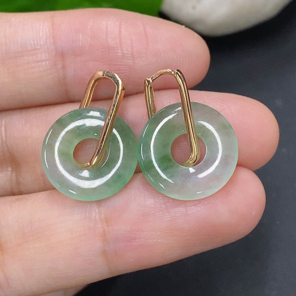 Jadeite Inlaid Earrings 18K Gold