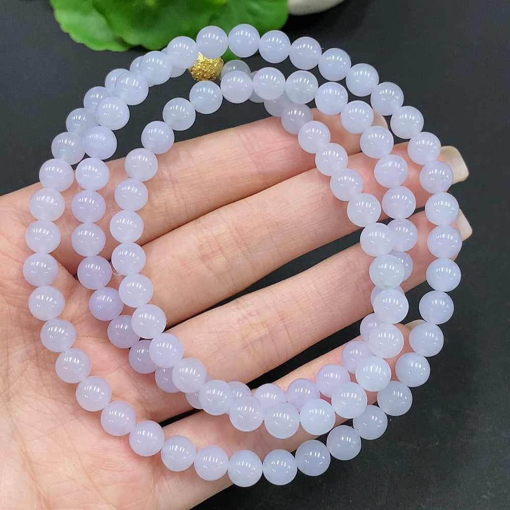 Jadeite Beaded Necklace Approx. 6.4mm Non-Gold Total Weight Approx. 50.6g