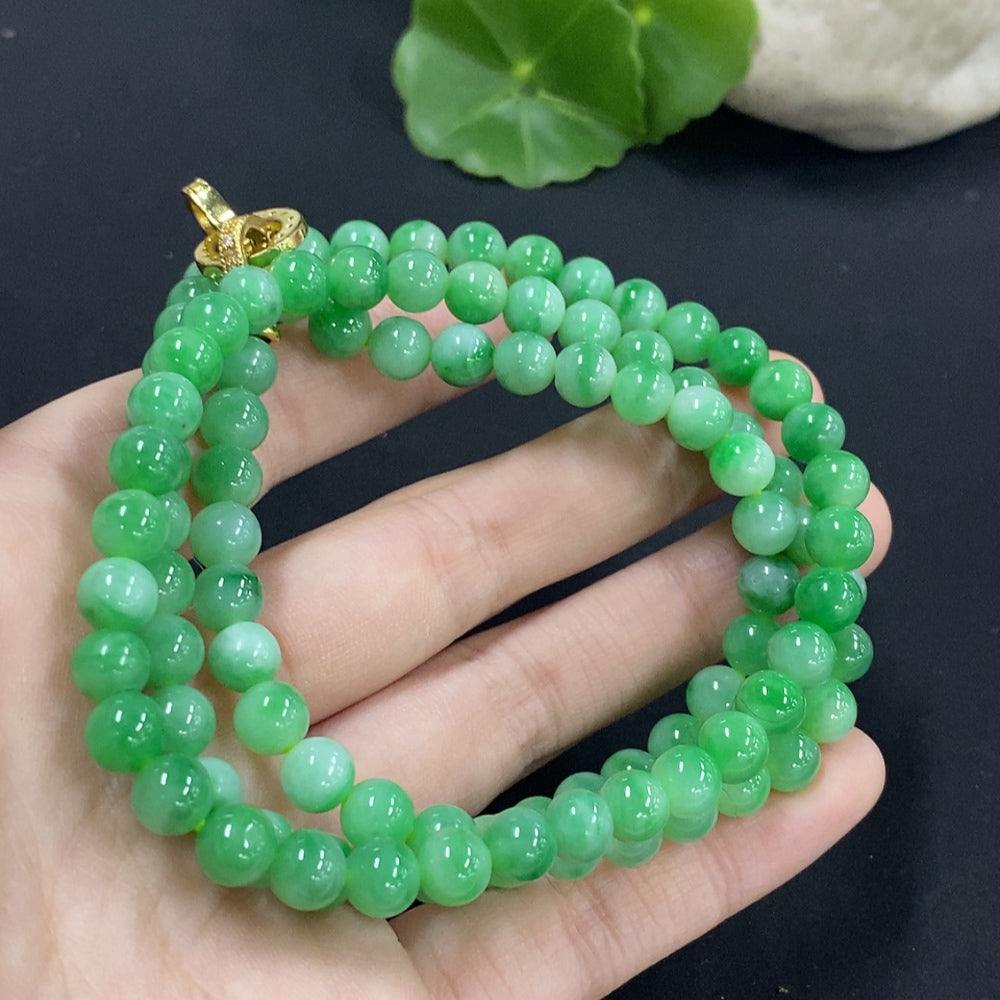 Jadeite Bead Necklace Approx. 6.5mm Non-Gold Total Weight About 51g (Including Other Mineral Components)