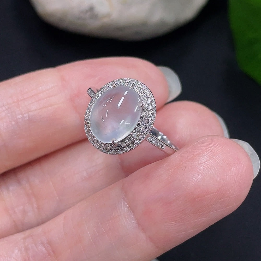 Jadeite Cabochon Ring, No Stamp, 18K Gold, Diamond Accents, Size 17, Total Weight Approx. 2.35g