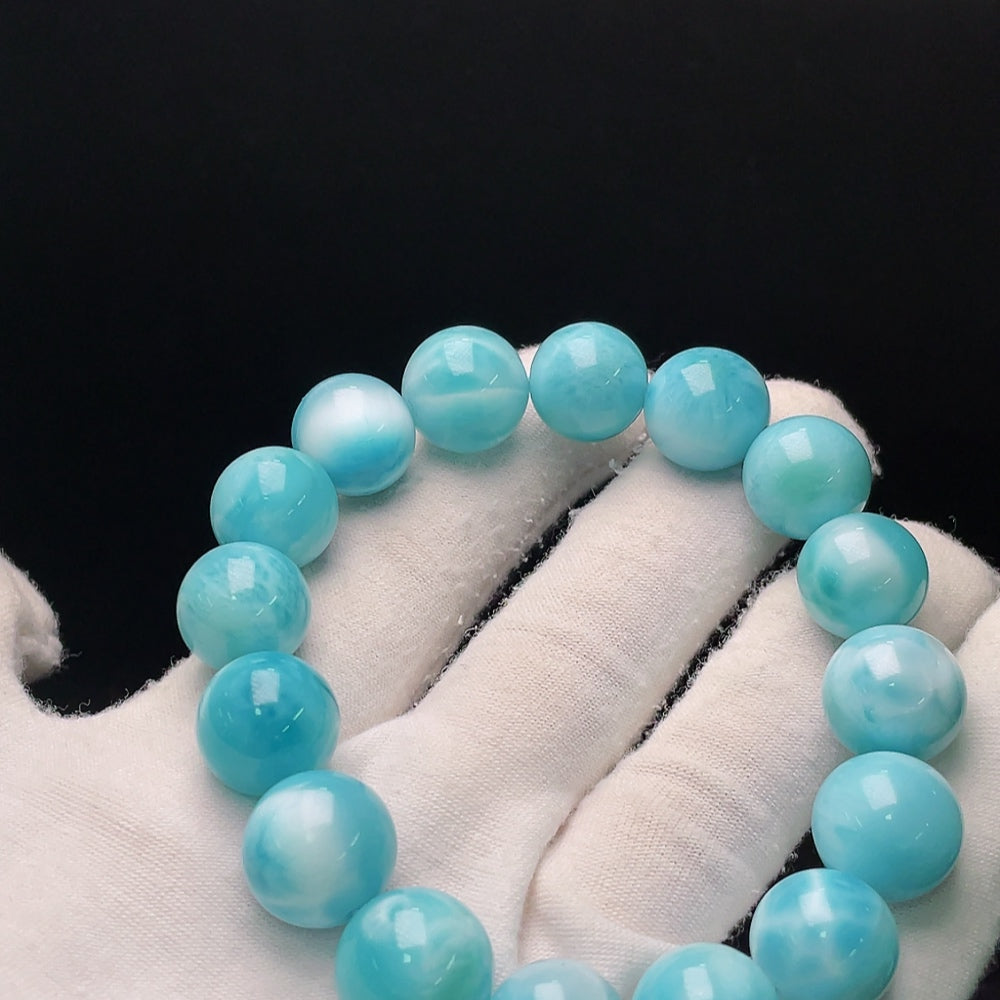 Larimar gemstone bracelet with organic matter, approximately 13.8mm size, total weight 56.14g, by HUILIU HQ.