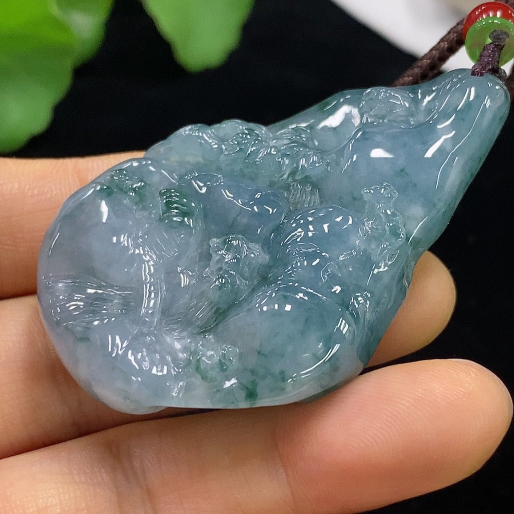 Jadeite Landscape Pendant Total Weight Approx. 49.09g (including rope weight) with non-A grade beads