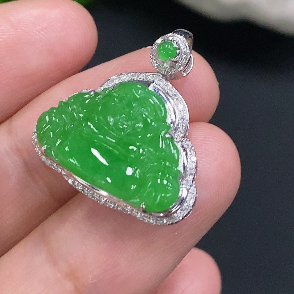 JadeiteBuddha Pendant with 18K Gold Setting