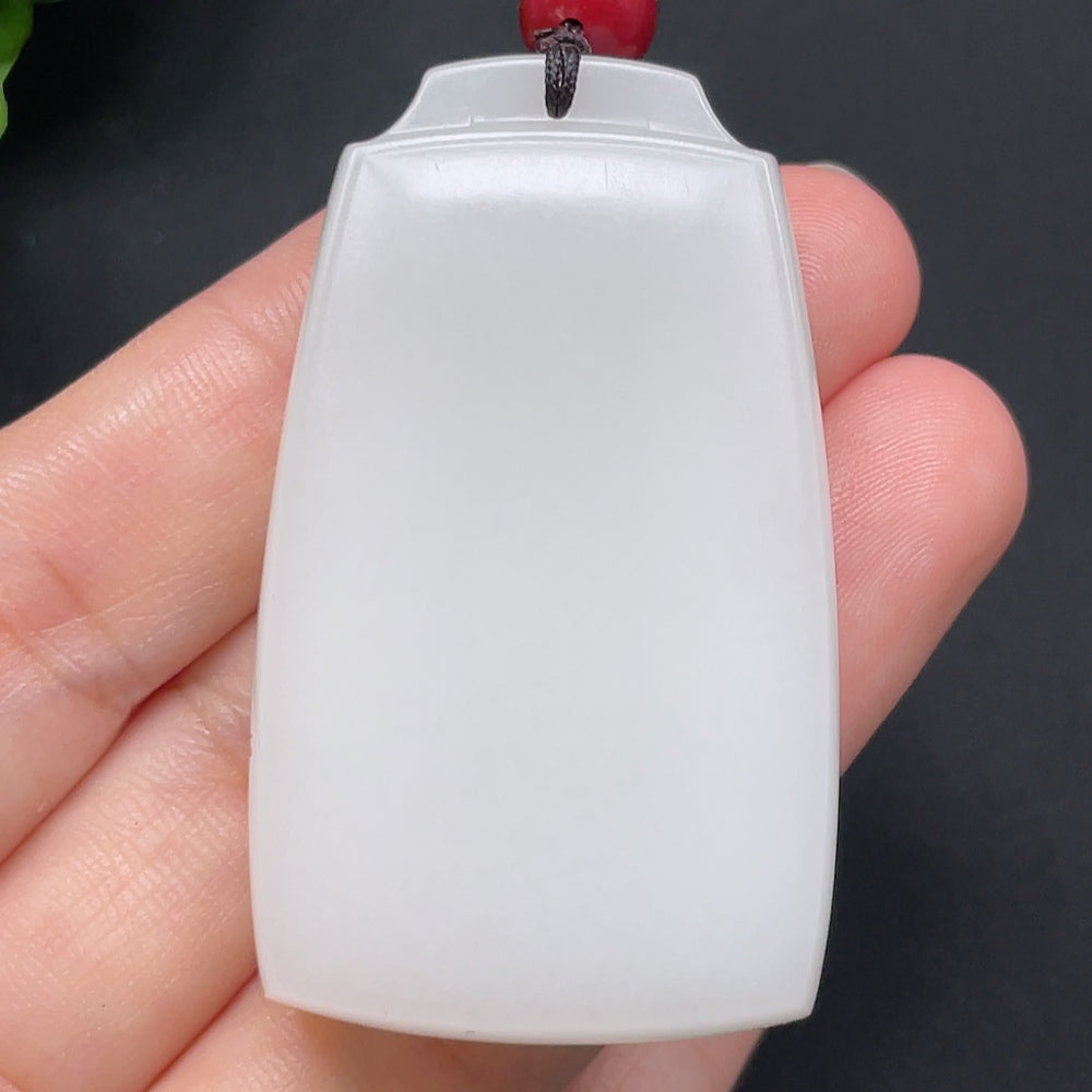 HKHQ Hetian Jade plain pendant necklace with rope chain, 39.3g, featuring smooth jade pendant on a sturdy rope chain.