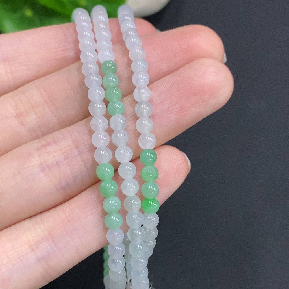 HUILIU HQ jadeite bead necklace with 3.7mm non-gold inlaid jade beads, total weight approx. 18.5g, natural green color.