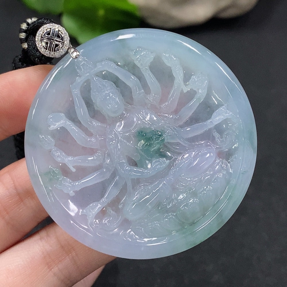 Jadeite Thousand-Hand Guanyin Pendant 18K Gold Non-Diamond Total Weight Approx. 38.48g With Certificate