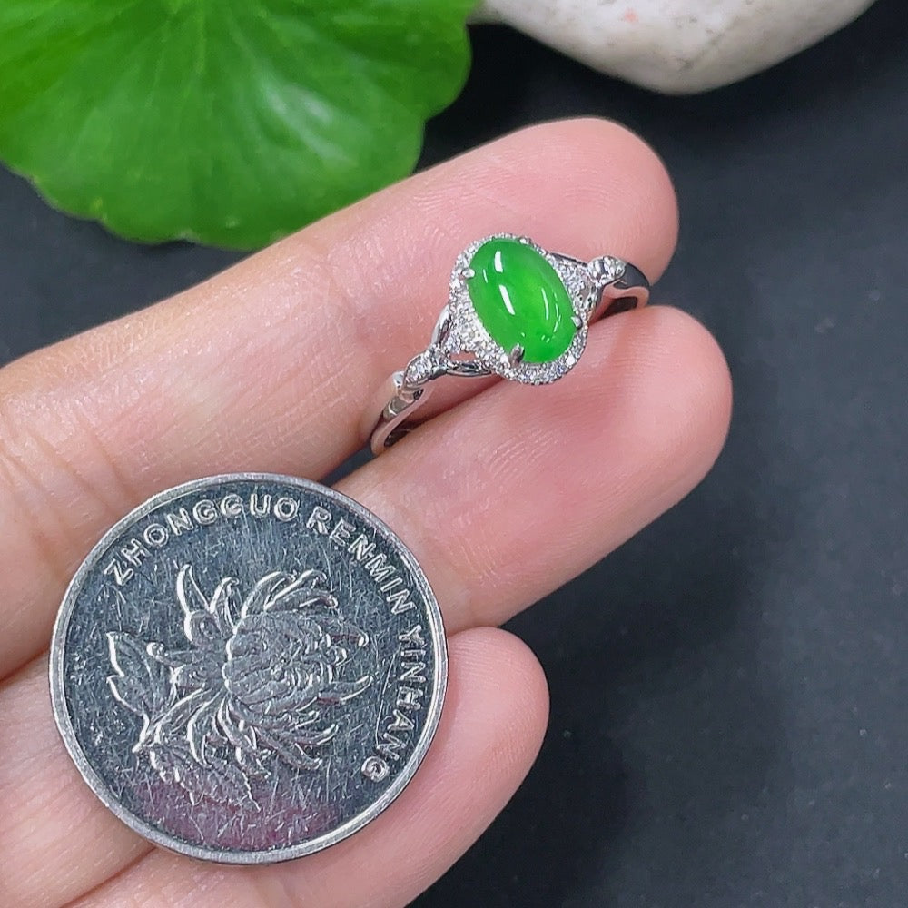 Jadeite Cabochon Ring with 18K Gold (Accented with Diamonds)