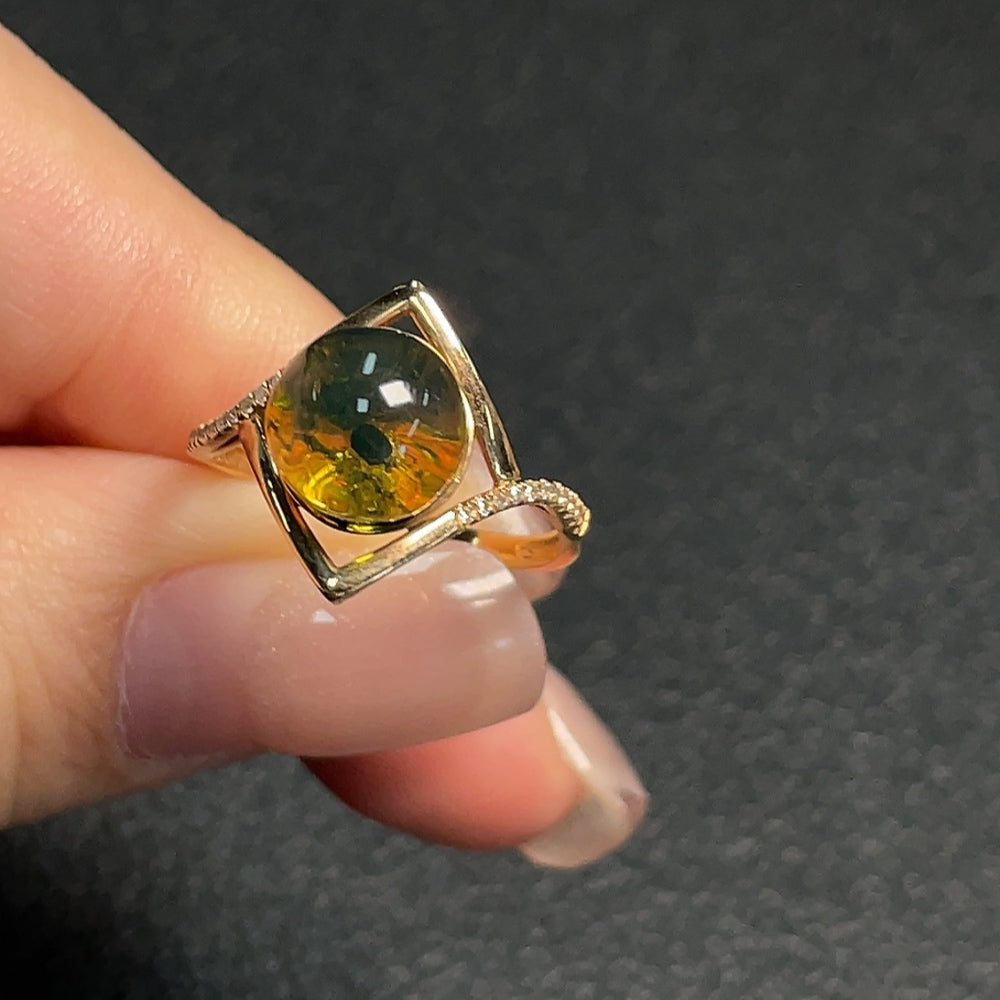 Amber Beeswax Ring with Diamond Accents, ., Stone mm | Huiliu Certified