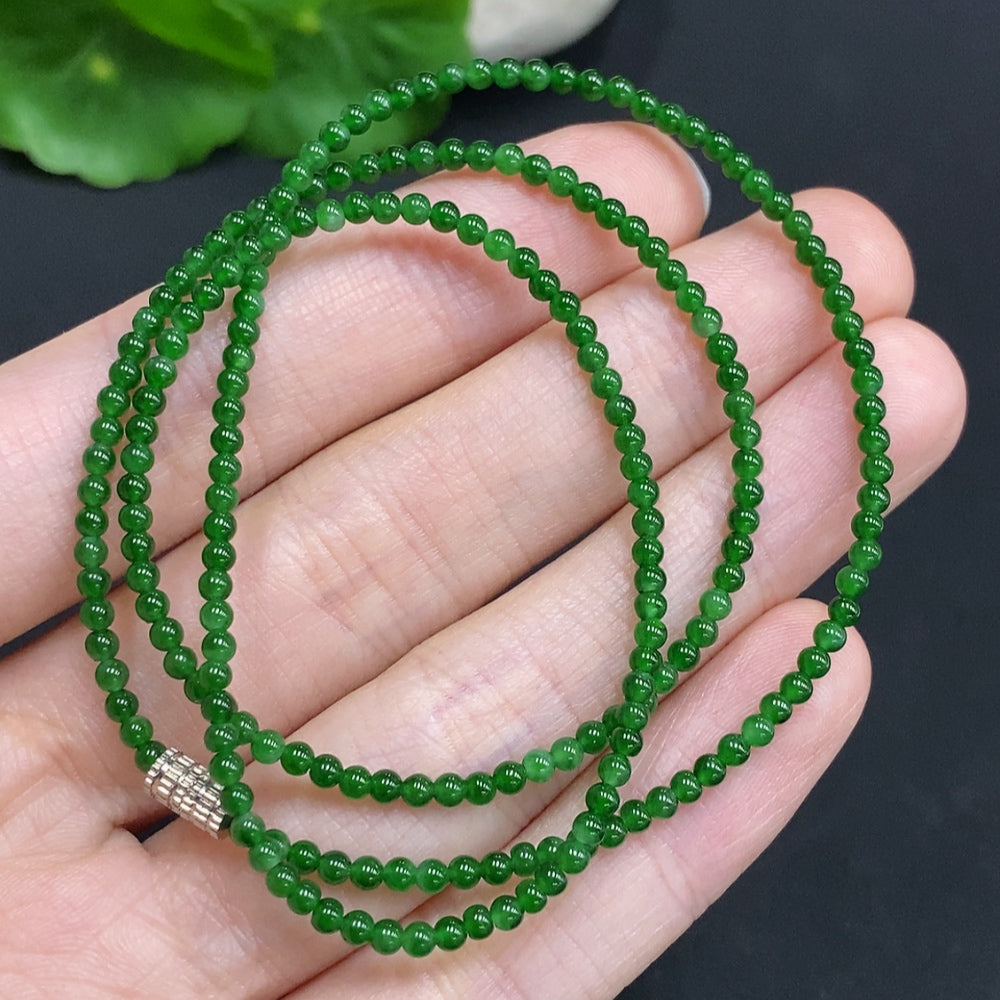 Jadeite Bead Necklace Approx. 2mm Non-Gold Total Weight About 4.7g