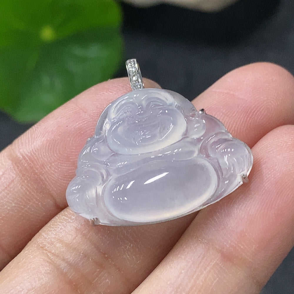 Jadeite Inlaid Buddha Pendant with 18K Gold and Diamond Accents, Total Weight Approx. 3.96g