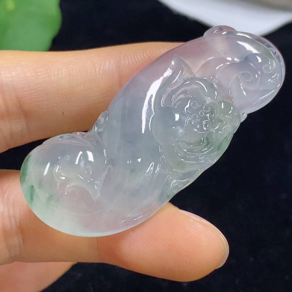 HUILIU HQ jadeite lotus pendant weighing approximately 16.26g, featuring a detailed carved lotus design on smooth green jade.