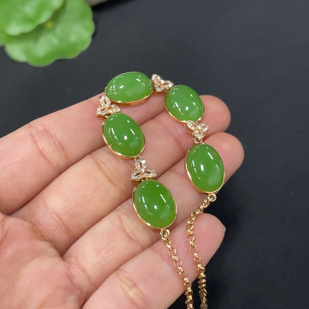 Hetian Jade cabochon inlay bracelet (suspected -plated parts marked in red, the rest in, ., accented with diamonds) | Huiliu Certified