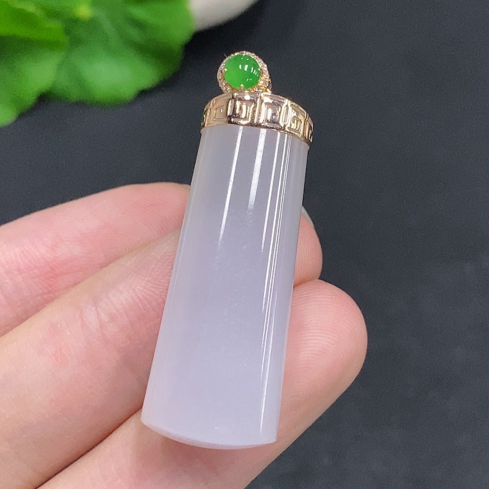 Jadeite Plain Column Pendant with Clasp, Approximately, Set with Diamonds | Huiliu Certified