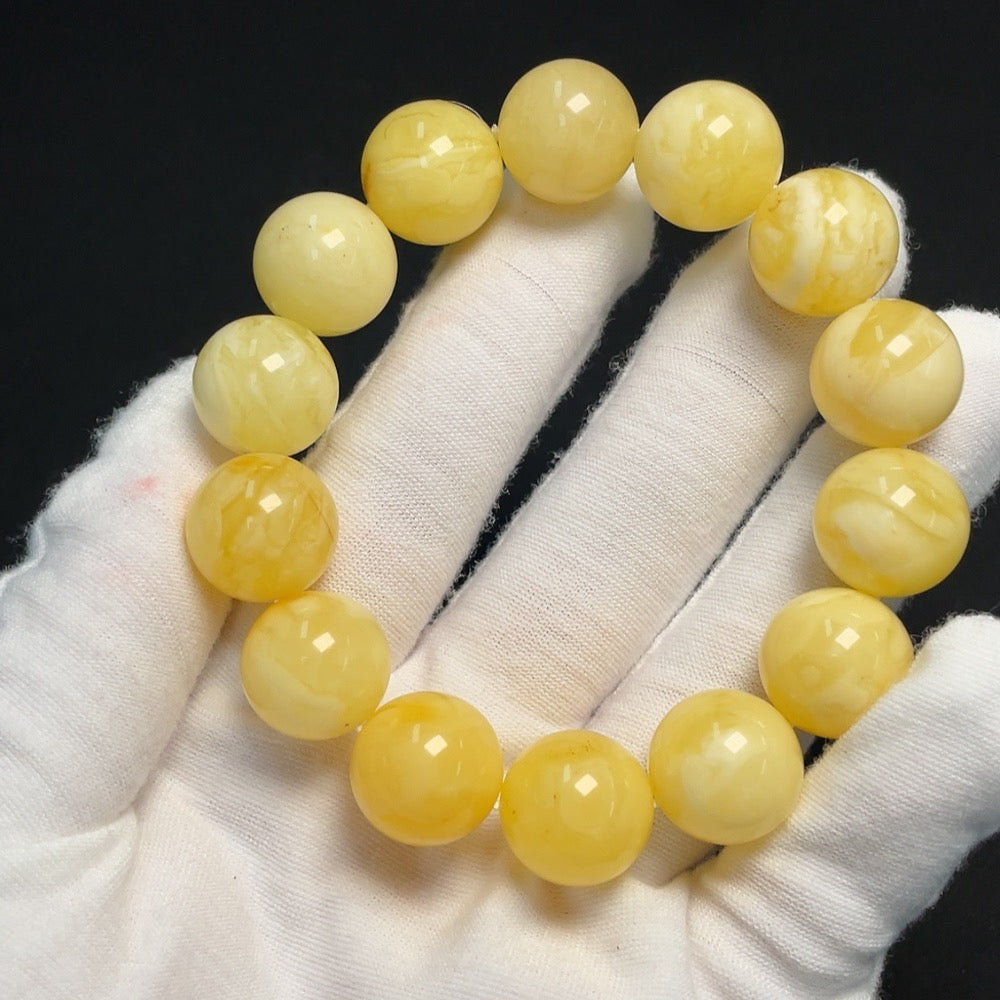 Amber Honey Wax Bracelet, Total Weight Approx. 27.4g, Bead Size 15.2mm