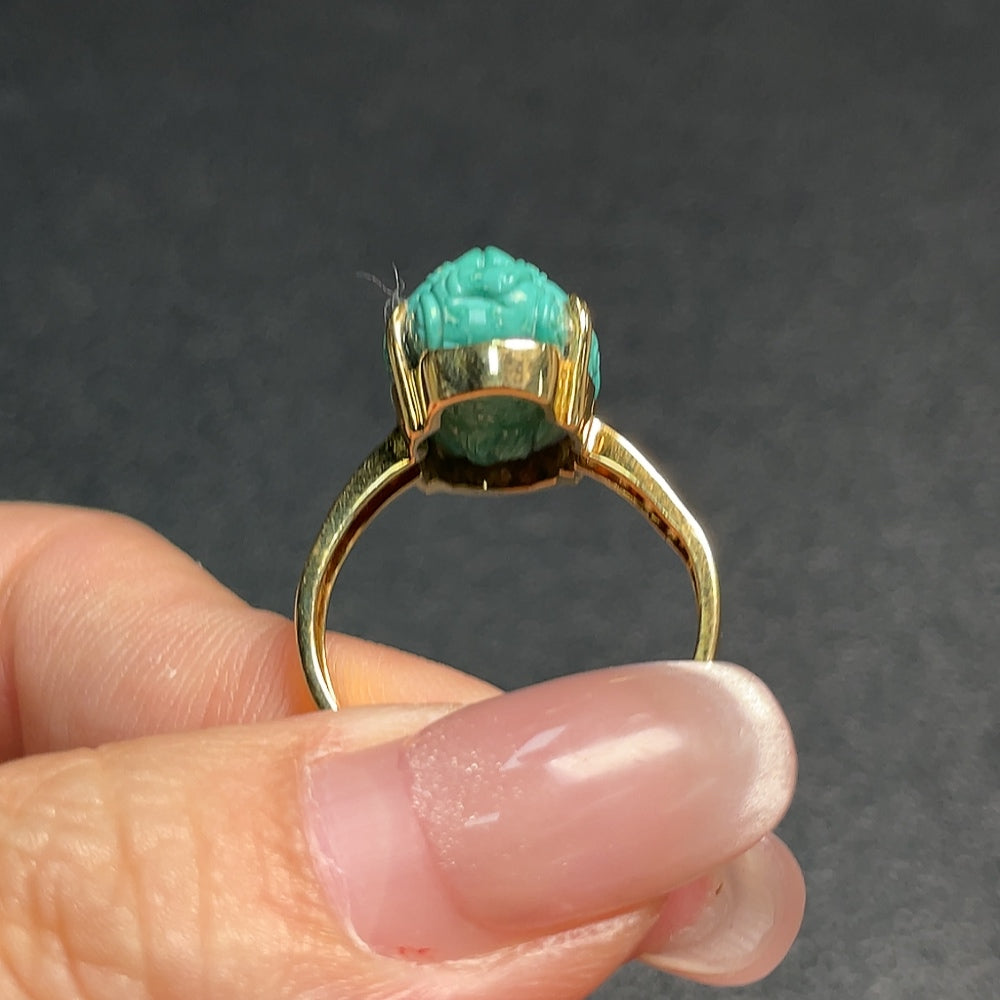 Adjustable turquoise gemstone ring by HUILIU HQ featuring vibrant blue-green stones and a sleek silver band.