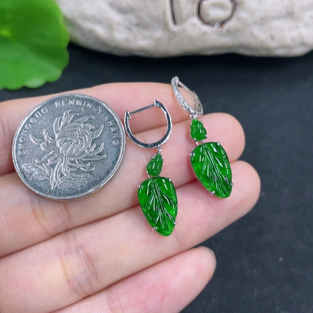 Jadeite Earrings 18k with Diamond Accents Total Weight Approx. 2.3g