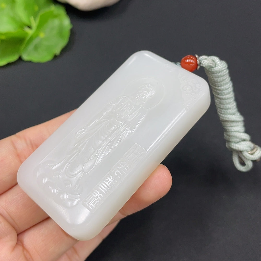Hetian Jade Pendant Amitabha Buddha Total Weight (Including Rope) Approx. 78.4g Undetermined Skin Color Origin