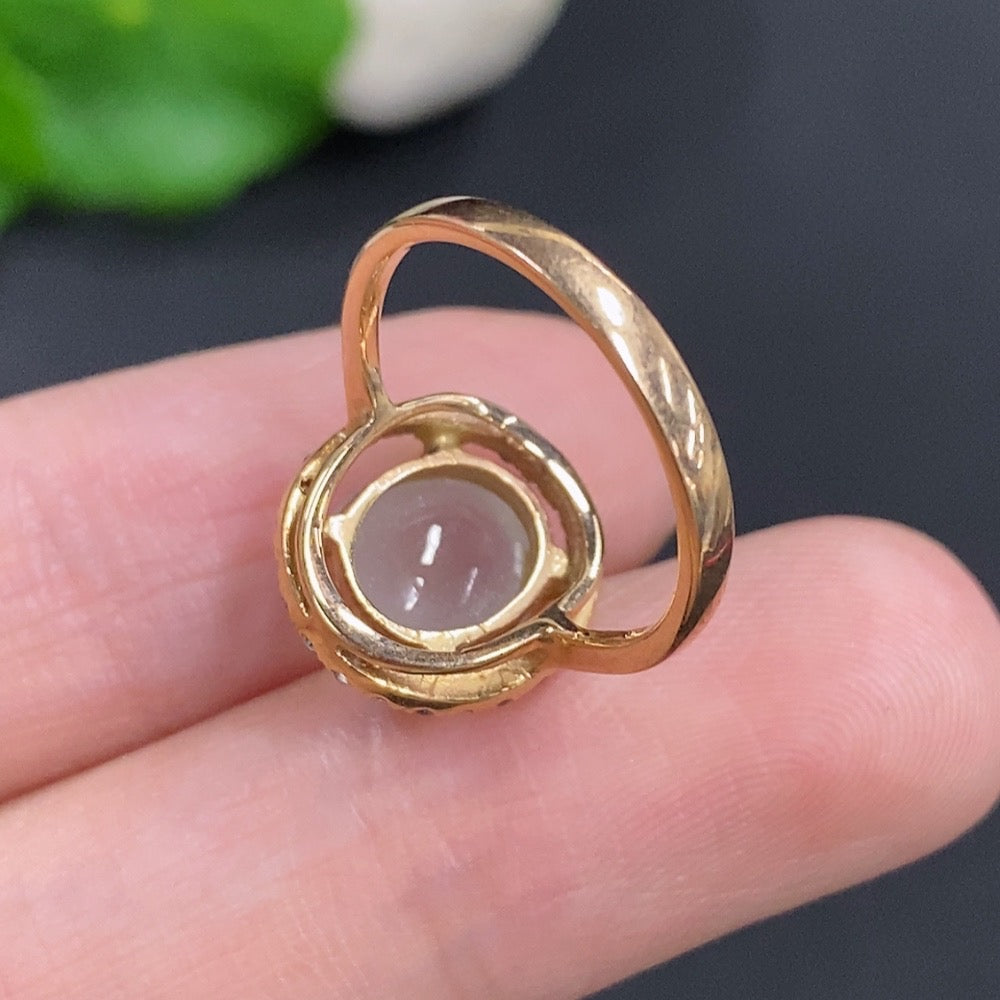 Jadeite Cabochon Ring 18k Gold Total Weight Approx. 2.8g Size 10 with Diamond Accents