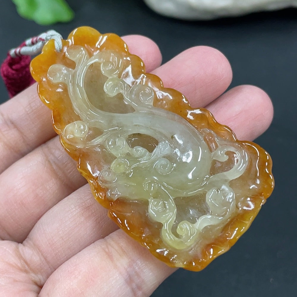 Jadeite Dragon Pendant Including Rope Approx. 28.9g