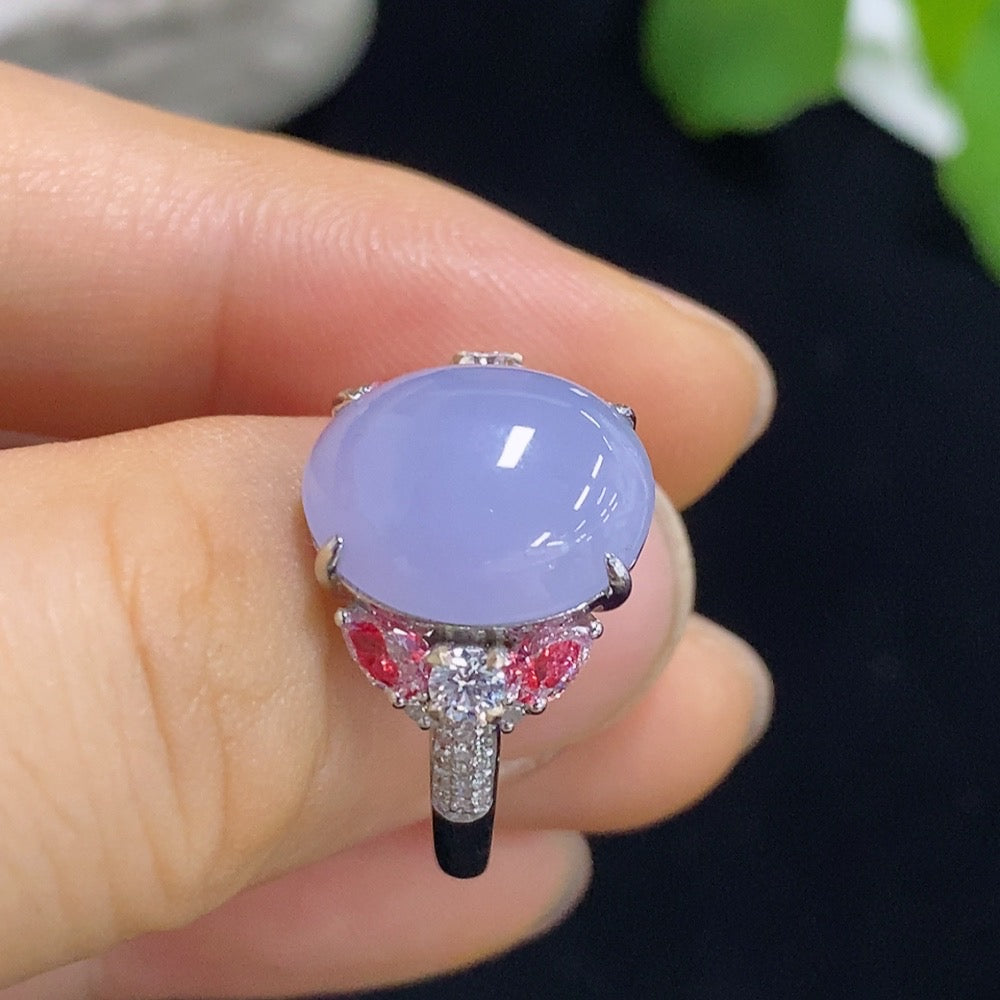 Jadeite Cabochon Inlaid Ring with 18k Gold and Diamond Accents (4 Marked Red Large Stones Are Non-Diamond) Size 16, Total Weight Approx. 3.71g