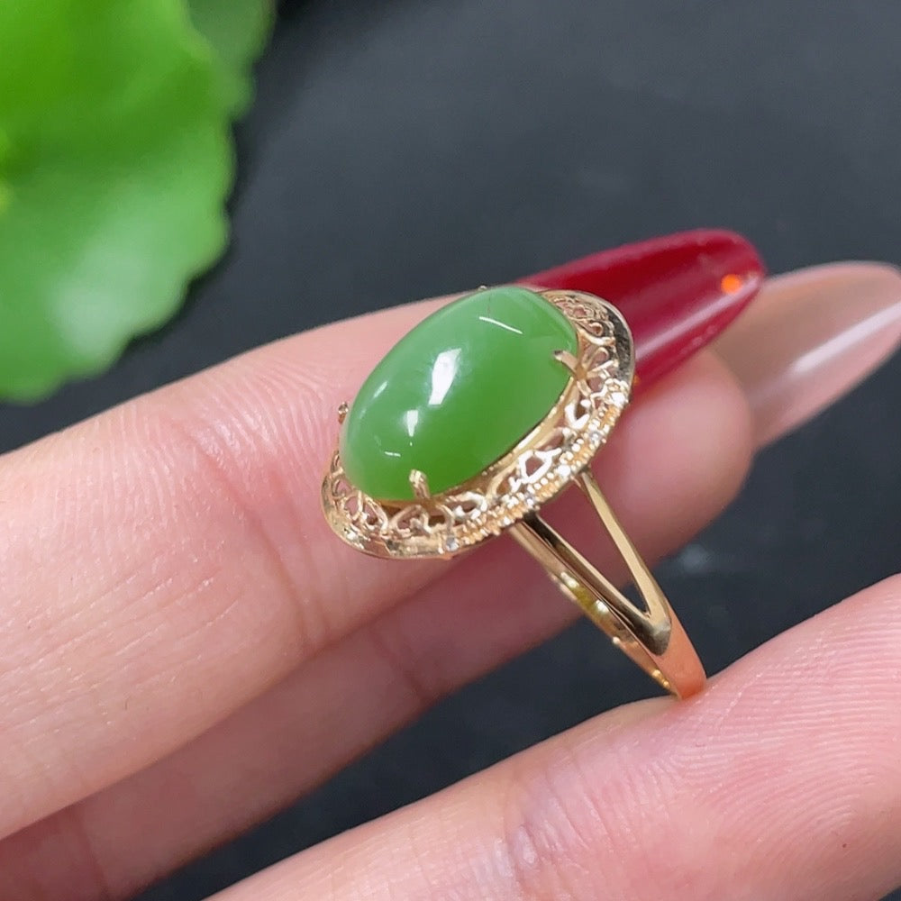 Hetian Jade Inlaid Ring 18k Gold Non-Diamond Size 13 Total Weight Approx. 1.8g